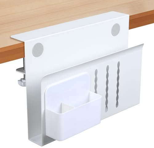 Edencomer Desk Side Storage, No Drill Adjustable Under Desk Laptop Mount, Space-Saving Table Side Organiser for Office and Home(White)