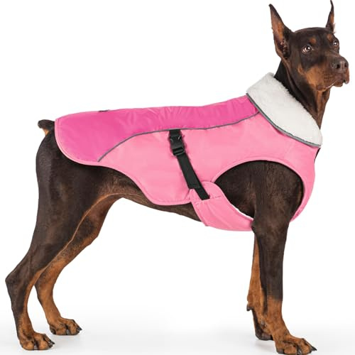 EMUST Winterhundemantel, verstellbarer Hundemantel klein/mittel/groß für den Winter, Rosa, L
