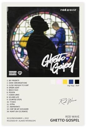 YGULC Rod Poster Wave Ghetto Gospel Music Album Cover Signiert Limitiertes Poster Leinwand Poster Schlafzimmer Dekor Sport Landschaft Büro Zimmer Dekor Geschenk Unrahmen: 40 x 60 cm