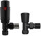 NRG Black Angled Thermostatic Valve Bathroom Towel Rail Radiator Valves TRV 15mm Central Heating Taps with Free Lockshield Valve