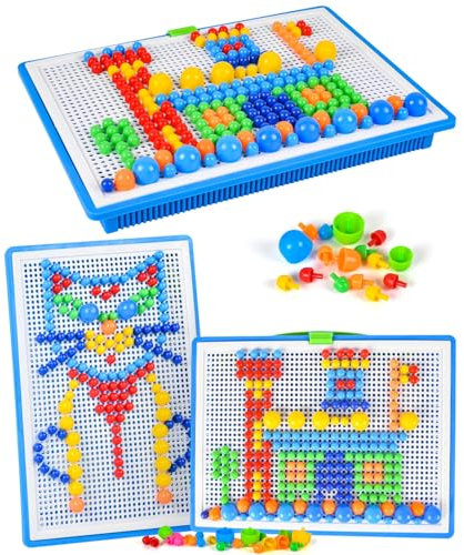 AUAUY 296 Piezas Colorido Mosaicos Infantiles, Tablero de Clavos de Hongos Juegos Infantiles, Psicomotricidad Infantil Juguetes Educativos 3 AñOs para Regalo de Fiesta de CumpleañOs y Navidad