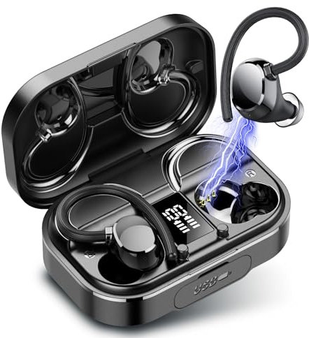 Cuffie Bluetooth Sport, Auricolari Bluetooth 5.3 Bassi Profondi,120 ore di Riproduzione Cuffie Wireless Cancellazione Rumore con 4 mic,Auricolari Sportivi con Display a LED, IPX7