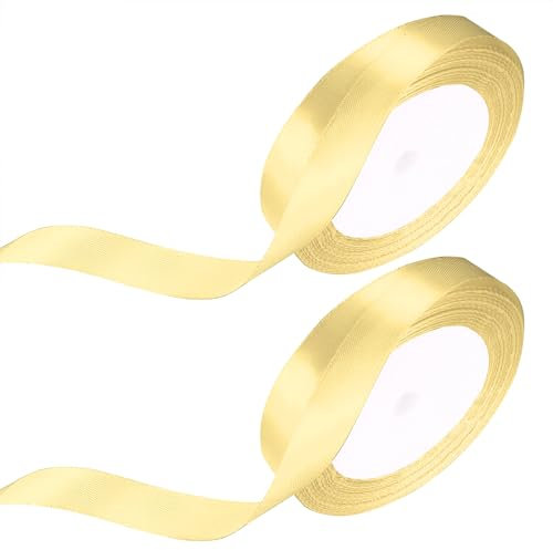 Ruban Satin Doré, 2 Rolls 15mm x 22m Ruban de Noël pour Emballage Cadeaux, DIY Décoration de Mariage, Artisanat, Anniversaire, Fête, Coffrets, Bouquet