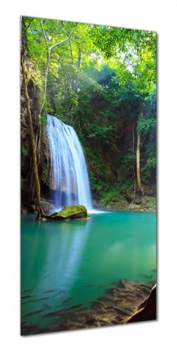 Wallario Selbstklebende Duschrückwand 70 x 180 cm mit Motiv Wasserfall im Wald am See Idylle in Thailand - Wandverkleidung Fließenersatz mit Hochglanzlaminat in Glasoptik