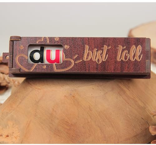 Urhome Holzbox Du bist toll Gravur mit Duplo Schokoriegel - Herzen Geschenkbox mit Spruch inkl. Schokolade Riegel - Danke Geschenk graviert für Freund Mann Freundin Frau Partner Dunkel Braun