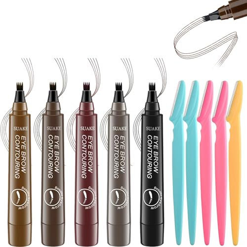 5 Farben Augenbrauenstift, Eyebrow Pencil, Augenbrauenstift Wasserfest, Augenbrauenstift Wasserfest Mit Vier Gabelspitzen Micro-Fork Spitze, Bauen Sie Einen Hochnatürlichen Make-Up