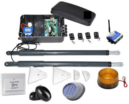Automatic Sliding Gate Opener, 12VDC 220VAC Swing Gate Motor Telescopic Motorization Kit For Double Leaf Gate Support Back-up Battery Y Solar Powered Security System Kit for Sliding Gate(Kit10 2G vers
