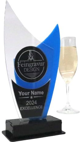 Moderne edle Trophäe, eigener Text oder Logo, aus farbigen und klarem Acryl - Personalisierte Gravur - Pokal - Auszeichnung - Elegant edel (Schwarz)