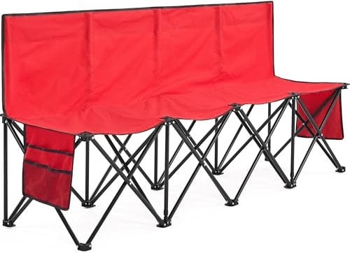 Yaheetech Campingbank Klappbank Ersatzbank Fußball Sitzbank Faltbare Bank für 4 Personen mit Tragetasche Rot