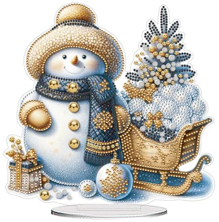 CXINLky DIY Diamond Painting Tisch Deko, 5D Diamant Painting Weihnachten Tischdeko, Diamant Malerei Stehend Kunst Set für Anfänger Hausgeschenk Deko-12-Schneemann