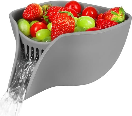 MEETOZ Multifunctional Drain Basket, Small Colander Bowl with Spout for Food, Kitchen Supplies & Accessories Gadgets for Washing Vegetables & Fruits