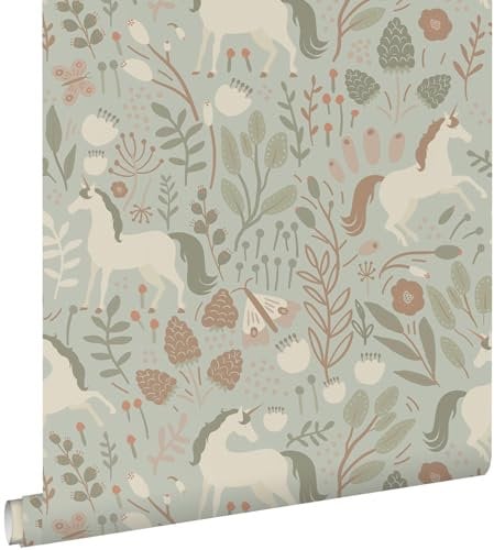 Esta Home Tapete Einhörner Hell Graugrün 53 cm x 10.05 m