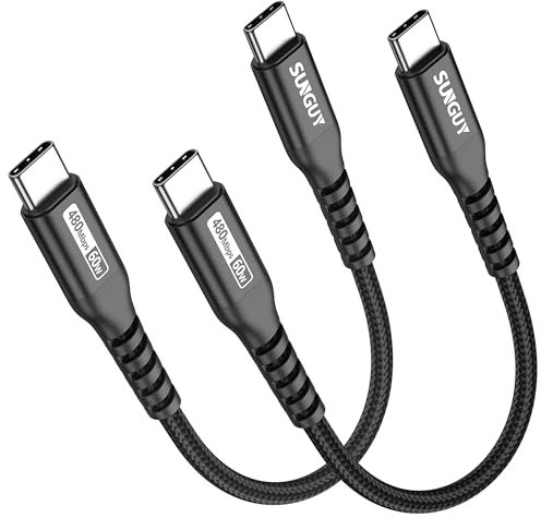SUNGUY USB C Kabel Kurz, 15CM*2 USB C auf USB C Kabel, 60W USB C Ladekabel für iPhone 17/16/15 Pro Max Plus 17 Air, Galaxy S24 S23, MacBook Air, iPad Pixel 7 Pro-Schwarz