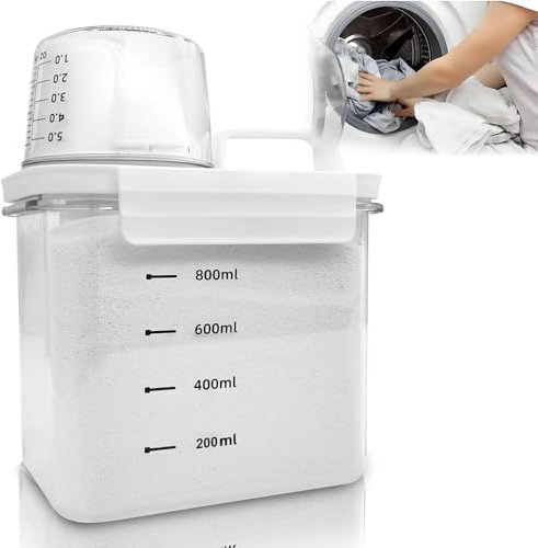 Roysmart Airtight Detergent Dispenser with Measuring Cup, 1100 ml Laundry Detergent Washing Powder Storage Box, Laundry Powder Can, Laundry Detergent Storage Dispenser, Multi-Purpose Detergent Box for