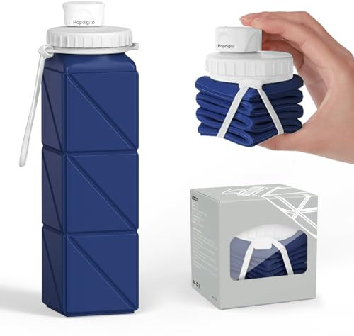 Popdigito Tragbare faltbare Wasserflasche, BPA-frei, lebensmittelechtes Silikon, wiederverwendbare Wasserflasche für Outdoor, Reisen, Wandern, Sport, kompakt, leicht, einfach zu tragen, auslaufsichere