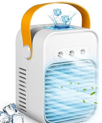 Climatiseur Mobile Silencieux,Climatiseur Portable 3 en 1 Refroidisseur d'air USB Ventilateur Silencieux avec 3 Modes & 3 Vitesses,Réservoir d'eau de 300 ml,7 LEDs Colorées (Prise directe filaire)