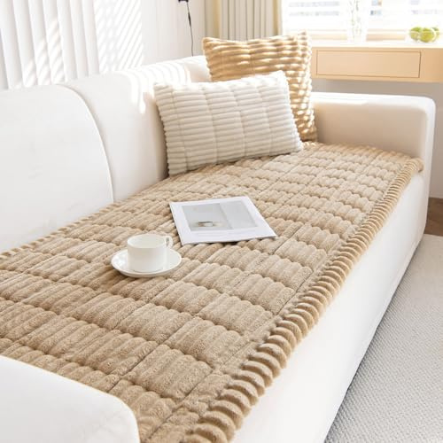 ShowyLive Cord Sofa überzug 1/2/3/4 Sitzer L Form Couch Überzug Ecksofa rutschfest Hund Katze -Antirutsch, Anti Slip Sofabezug Sofa Überwurf (Khaki, 90 * 160CM)