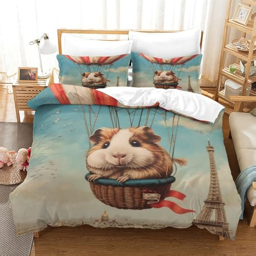 XTDHRTEOD Meerschweinchen Bettbezug Set Bettwäsche Set Kinderbettwäsche-Set Reißverschluss Mit Kissenbezug Betten Set Für Jungen Und Mädchen, Kinder Single(140x200cm)