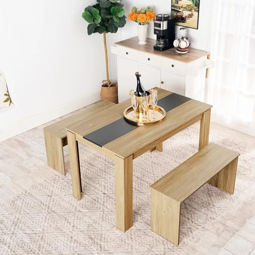 FURNITABLE Esstisch mit 2 Bänken, 3er-Set, Küchentisch 110x70x75cm,2 Bänke je 90x30x45 cm,Essgruppe Esszimmergruppe Sitzgruppe