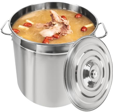 MINRS Olla grande de acero inoxidable de 70 L, con tapa y doble asa, de acero inoxidable, para todo tipo de cocinas, 46,5 x 45 cm