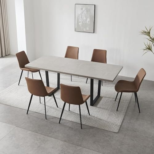 jiexi Esstisch Mit 4-8 Stühlen Set, Esszimmertisch Ausziehbar, Tisch Esszimmer, Essgruppe Mit 4-8 Stühle, MDF-Platten Holztisch Geeignet Für Wohnzimmer, Küche(130-170cm Tisch + 6 braune Stühle)
