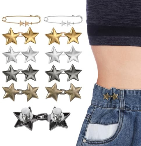 COMNICO Hosenbund Enger Machen, 10 Stück Verstellbarer Sternknopf Taillenmieder-Clip Sternknöpfe-Nadeln Abnehmbar Kein Nähen Dekorativ Taillenschnallen für weite Jeans Hosen Röcke Ärmel