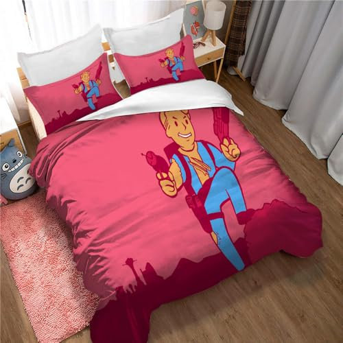 Ste-X Fallout New Vegas-Bettbezugset Aus 100% Reiner Baumwolle Mit Verstecktem Verschluss, 3-teiliges, Weiches Wohnaccessoire-Bettset Mit 1 Bezug Und 2 Kissenbezügen (FNV 04,135x200cm)