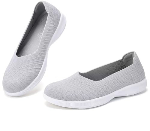 konhill Zapatos Planos Mocasines Mujer Cómodos Casuales Slip on Loafers Zapatos de Punto Vestidos Zapatos Ligeros para Caminar EU 38,5 Gris Claro