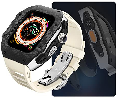ORKDFJ Modifikationsset, Karbonfaser-Uhrengehäuse, für Apple Watch Ultra 9, 8, 7, 6, SE, 5, 4, Metall-Mod-Kit, für iWatch 49 mm, 45 mm, 44 mm, Ersatzband aus Fluorkautschuk, 49 mm, Achat