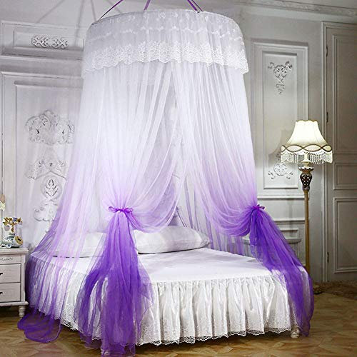 Princess Dome Moskitonetz, Doppelbett, Baldachin mit Lichterkette, Spitze, Farbverlauf, Hängebettzelt für Einzel- bis Kingsize-Betten, ideale Schlafzimmerdekoration