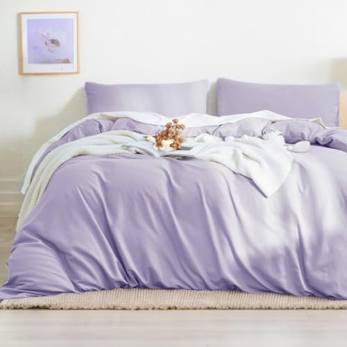 Michorinee Housse de Couette 220x240 Violet Couleur Parure de lit Adulte 2 Personnes 100% Microfibre Moderne Sets de Housses Couettes avec Fermeture Éclair et 2 Taies d'oreiller 65x65 cm