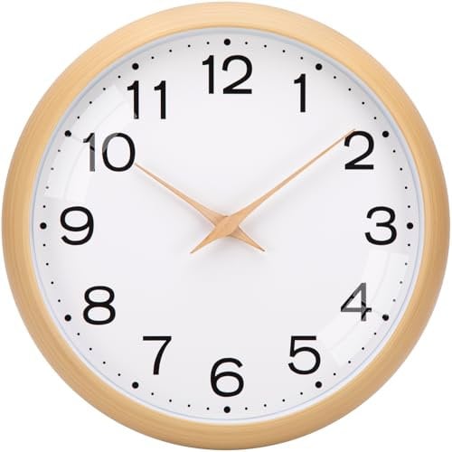 Warminn Hölzerne Lautlos Wanduhr Ohne TickgeräUsche Modern 30cm Quarz Groß Batterie Betriebene Einfach zu Lesen für Zimmer Zuhause KüChe Schlafzimmer Büro Schule (Weiß + Heller Holzähnlicher Rahmen)
