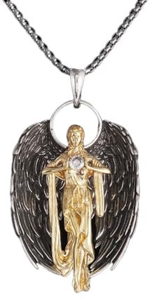 IOETSEUT Vintage Schutzengel Flügel Kristallkugel Anhänger Erzengel Heiliger Gabriel Paladin Halskette für Männer Frauen Amulette Schmuck Geschenke