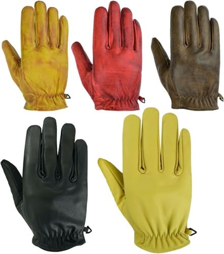 Motorrad Handschuhe Sommer aus Leder – Retro Vintage Lederhandschuhe für Herren & Damen,Sommer Motorradhandschuhe aus Lede (BEIGE, L)