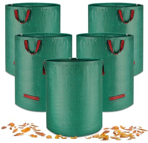 5X 272L Gartenabfallsack stabil - Groß Robust & Faltbar Gartensack für Gartenabfälle - Laubsack aus Polypropylen-Gewebe für Gras Laub Hecke Gartenabfall (272L)