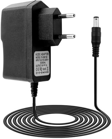 Cargador Adaptador de Corriente Universal de 9 V 850 mA para Pedales de Efectos de Guitarra - Cable de 1 m con Conector de 5,5 mm x 2,1 mm, Punta Negativa, Compatible con Varias Marcas