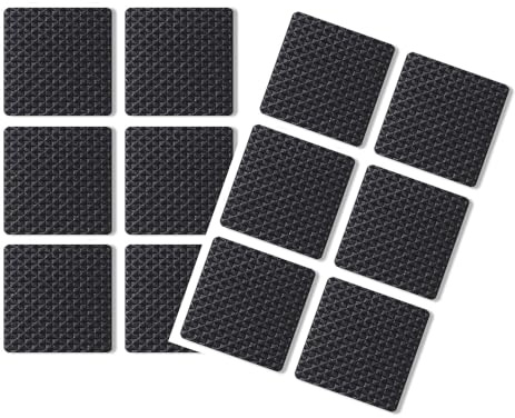 Non-Slip Extra Thick & Durable Rubber Pads, 12Pcs Odourless Wood Floor Protectors for Table Chair Legs, Scratch-Resistant Self-Adhesive Shock-Absorbing Feet Set (Black)
