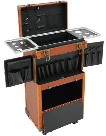 Trolley Kosmetikkoffer 38x25x82cm Friseurkoffer Multikoffer Schmuckkoffer Schminkkoffer Rollkoffer mit 4 Rollen für Reise Kosmetikerin Friseurerin, Kaffeefarben