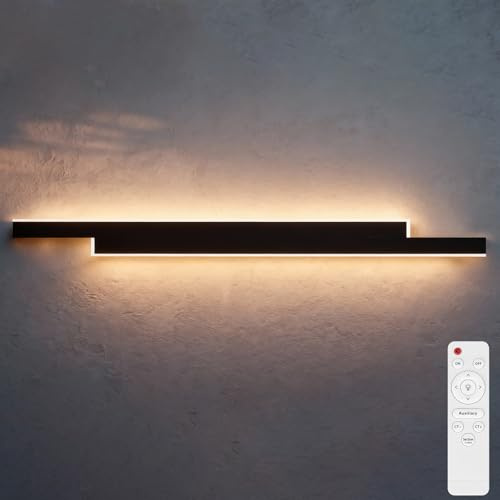 niuniaj 30W LED Wandleuchte Aussen Schwarz 120CM Lange mit Fernbedienung | Dimmbar 10%-100%,3000K-6000K,Wasserdicht IP65 Acryl Wandbeleuchtung für Gärten, Terrassen, Schlafzimmer, Wohnzimmer