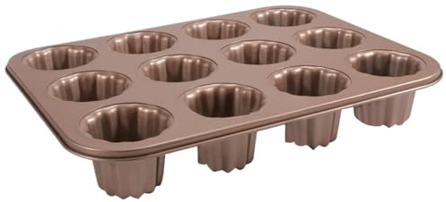 AZIDWERYQ Canele-Formen, 12 Mulden, antihaftbeschichtet, Canele-Form, Backformen aus Karbonstahl, 34, 9 x 25, 4 cm, Backform für Canneles, Brot, Muffin, Kuchen, Kuchen