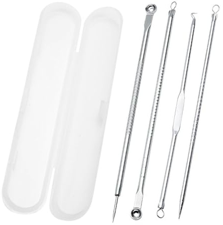 LIXSAZSE Vier-in-Eins-Silber-Mitesser-Entferner Kit zum Entfernen eingewachsener Haare Komedonen-Extraktor Schönheitswerkzeuge Akne-Flecken mit Box