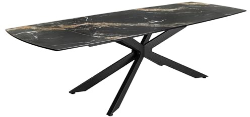 Esstisch COSMOS 240cm - schwarz gold - Keramik - stabile Konstruktion | 12 Sitzplätze, hochwertig, 100 kg Belastbarkeit, Design-Highlight, bequemer Komfort, eleganter Look, Metallgestell
