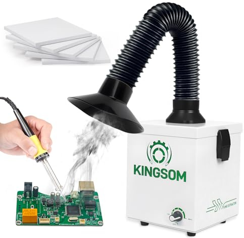 KINGSOM K7 Solder Fume Extractor for DIY Desktop Soldering Smoke Removal | Powerful Suction 99.97% Purification with 5 Thick Pre-Filters and 1 H13 HEPA + Activated Carbon Filter Knob Control White