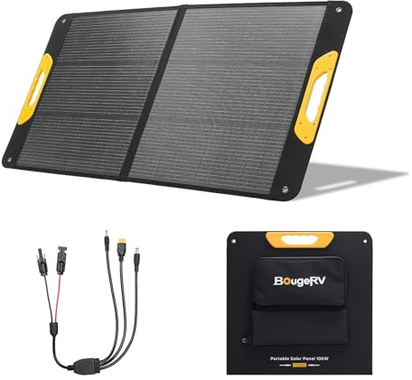 BougeRV N-Typ Solarpanel Faltbar 100W mit XT60/DC5521/DC7909 Ausgäng | 25% Effizienz Tragbares Solarpanel, Fiberglas Mobiles Solarmodul klappbar, IP65, für Powerstation, Camping, Outdoor, Garten