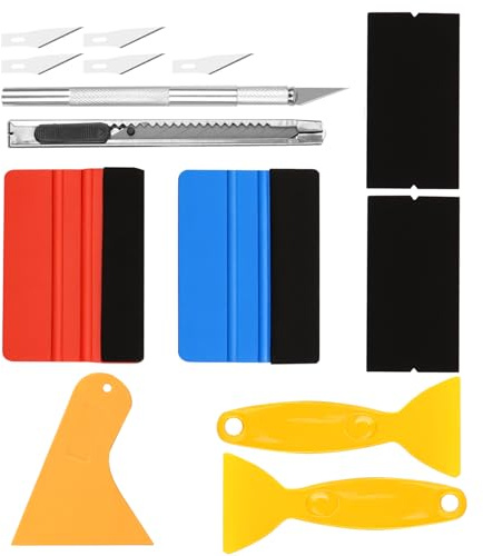 14 PCS Vinyl Wrap Tools Kit, Wallpaper Installation Kit with Felt Squeegee, Trimmer, Cutter and Orange Bubble Smoother for Car Wrapping, Window Tint, Wall Decals