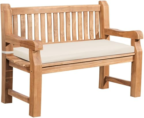 DELUKE Gartenbank Teakbank DABEL Holz Creme 120x61x93 cm | Holzbank 120 cm Mit Sitzkissen Gartenbank Sitzbank Mit Lehne Wetterfest Bank Garten Terrasse