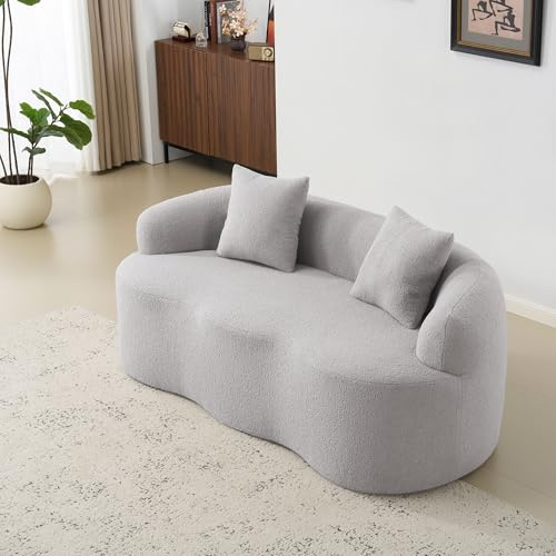 VS VanShine Boneless Couch, 2 Sitzer Sofa, Schlafsofa, Gebogene, Runde Armbänder, mit 2 Kissen, Teddy-Stoff, Ohne Montage, für Kleine Räume, Wohnzimmer, Schlafzimmer, 170×89×70cm (Hellgrau)