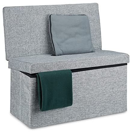 Relaxdays Faltbarer Sitzhocker mit Lehne L HBT 73 x 76 x 38 cm Sitzbank und stabiler Sitzcube als Fußablage Sitzwürfel aus Leinen als Aufbewahrungsbox Truhenbank mit Stauraum mit Deckel, grau