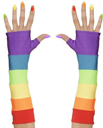 W WIDMANN MILANO Party Fashion 00597 - Fingerlose Satinhandschuhe, Regenbogenfarben, Karneval, Mottoparty