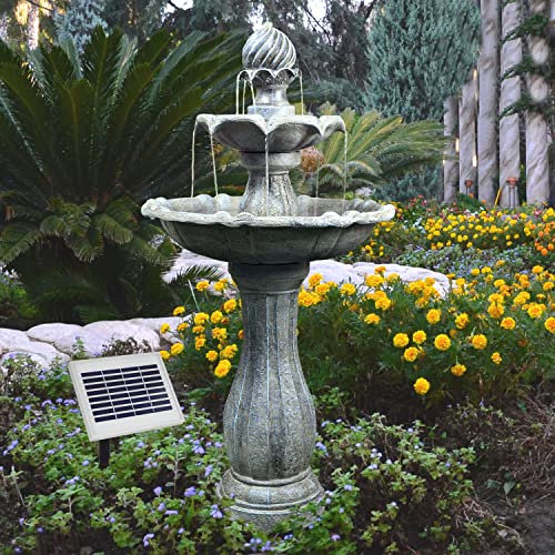 AMUR Fontaine De Jardin Solaire avec Batterie Li-ION et Lumières LED pour Votre Jardin, Terrasse, Balcon, Véranda - 113cm